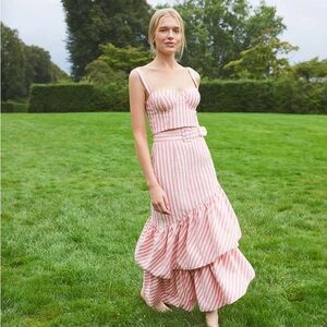 Cara Cara pink and ivory seersucker Claudine Top